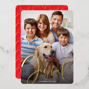 JOYFUL CHRISTMAS stylish simple script calligraphy Foil Holiday Card