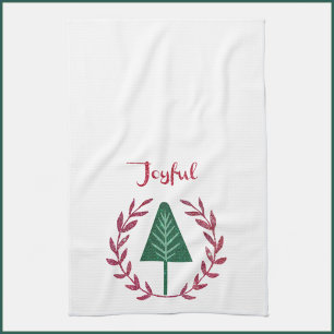 Joyful Christmas Tree and Wreath Tea Towel
