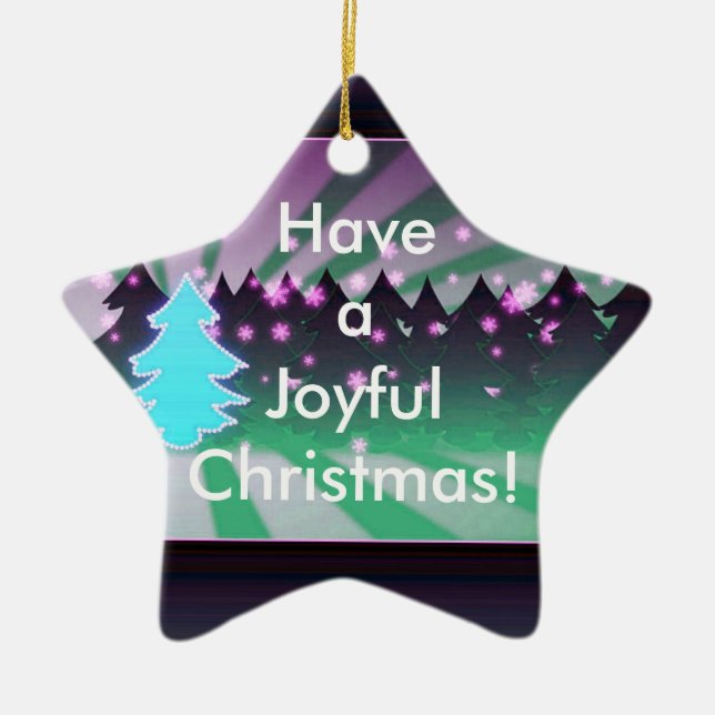 Joyful Christmas Trees Shades of Green Ornament (Front)