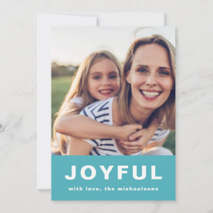 Joyful Christmas Vibrant Blue Two Photo Collage Holiday Card