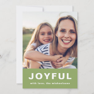 Joyful Christmas Vibrant Green Two Photo Collage Holiday Card