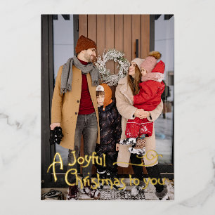 Joyful Christmas Vintage Gold Family Photo Card 