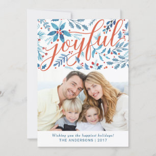 Joyful Christmas Watercolor Foliage Holiday Photo Card