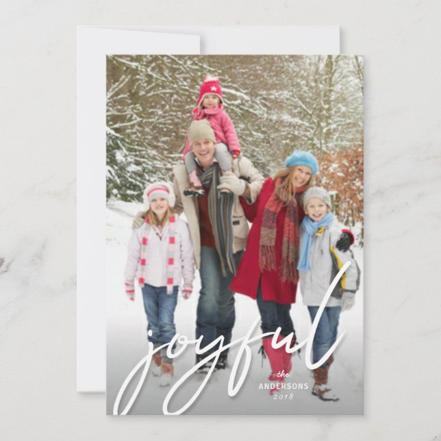 Joyful Christmas White Handwriting Script Photo Holiday Card (Front)