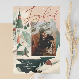 Joyful Christmas winter mountain village landscape Holiday Card