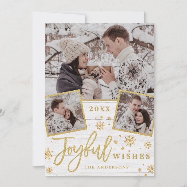 Joyful Christmas Wishes 3 PHOTO Holiday Greeting Card (Front)