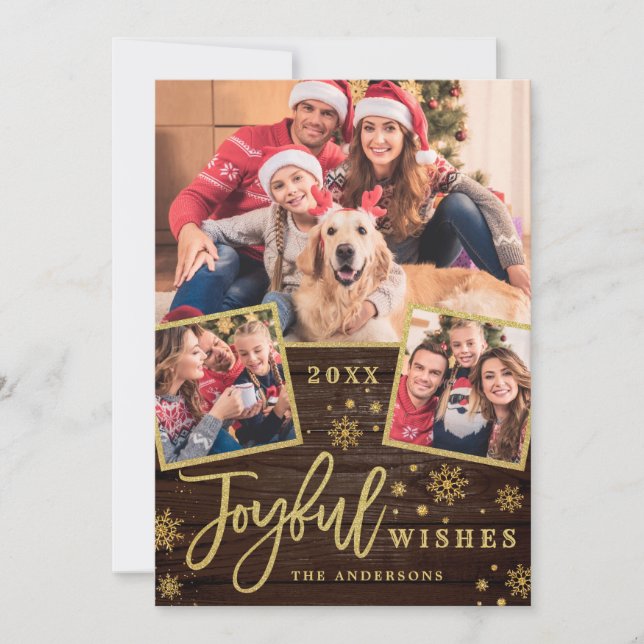 Joyful Christmas Wishes 3 PHOTO Holiday Greeting Card (Front)