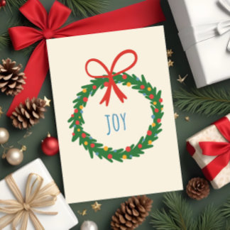 Joyful Christmas Wreath Card with Bow & Baubles