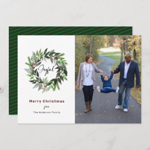 Joyful Christmas Wreath Minimal Photo Holiday Card