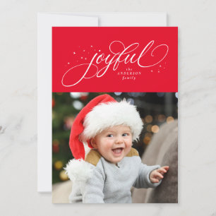 Joyful classic Christmas photo red Holiday Card