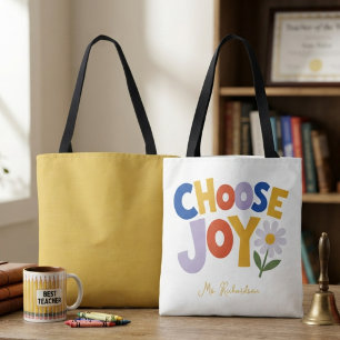 Joyful Colourful Retro Daisy Teacher Tote Bag