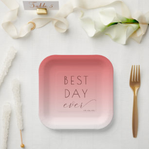 Joyful Coral Pink Minimalist Wedding Plates