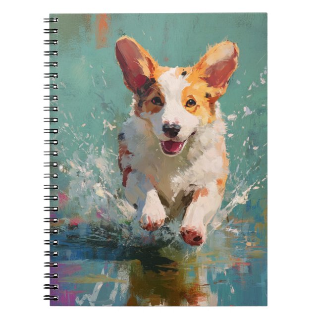 Joyful Corgi Splash Notebook (Front)