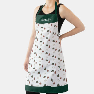 Joyful cozy cabin Christmas pattern monogram name Apron