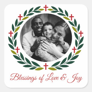Joyful Cross Wreath Christian Custom Photo Square Sticker