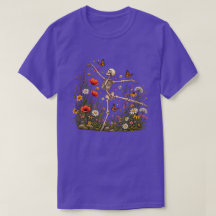 Joyful Dancing Skeleton Floral Garden Butterfly