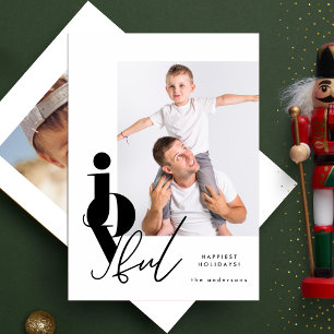 JOYFUL   designer script multi photo modern Holiday Card