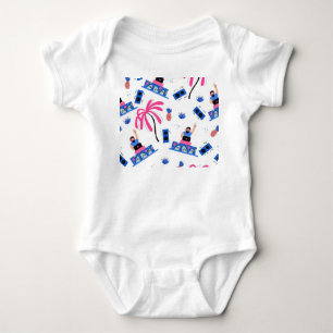 Joyful DJ, tropical beach pattern. Baby Bodysuit