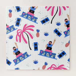 Joyful DJ, tropical beach pattern. Jigsaw Puzzle