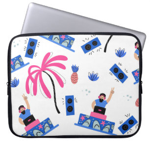 Joyful DJ, tropical beach pattern. Laptop Sleeve