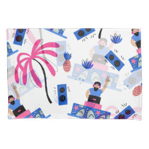 Joyful DJ, tropical beach pattern. Pillowcase