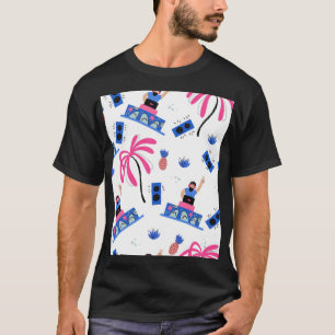 Joyful DJ, tropical beach pattern. T-Shirt