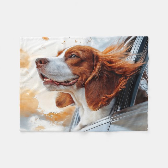 Joyful Dog in the Wind Art Print Fleece Blanket (Front (Horizontal))