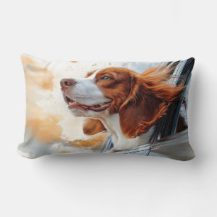 Joyful Dog in the Wind Art Print Lumbar Cushion