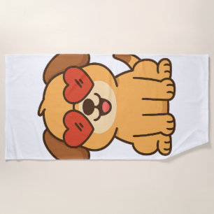 Joyful Dog with Heart Sunglasses, Pet Lover design Beach Towel