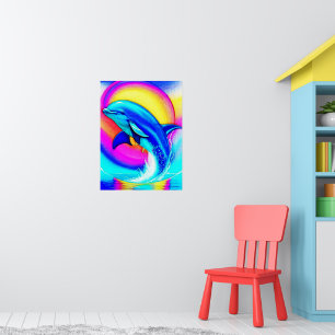 Joyful Dolphin in Rainbow Colours Poster