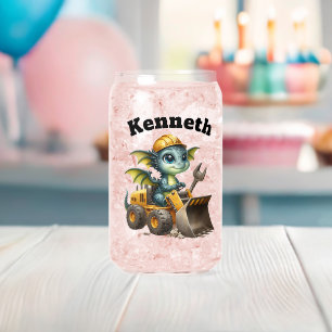 Joyful dragon in a construction truck can glass