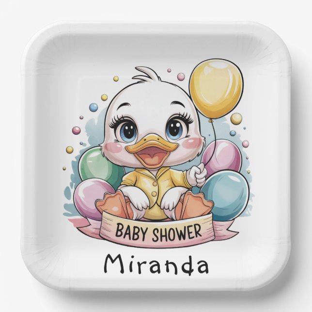 Joyful Duckling Baby Shower Paper Plate (Front)