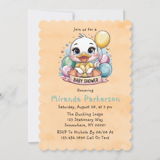 Joyful Duckling Yellow Watercolor Baby Shower Invitation (Front)