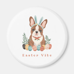 Joyful Easter with French Bulldog in Rabbit Ears Magnet