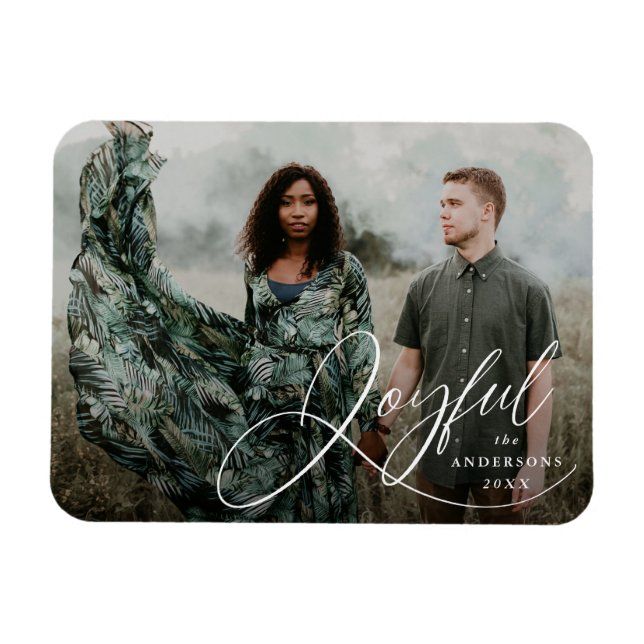 Joyful Elegance Script Holiday Photo Magnet (Horizontal)