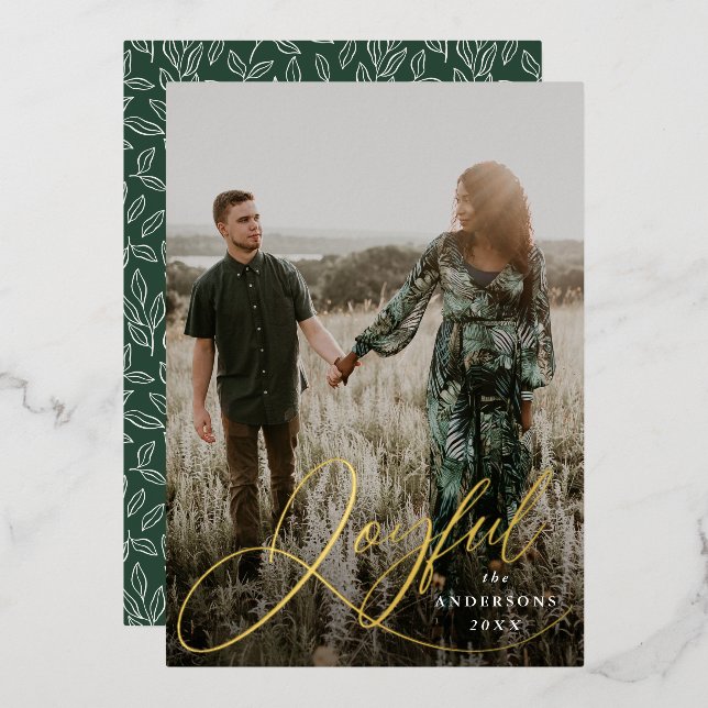 Joyful Elegance Script Photo Foil Holiday Card (Front/Back)