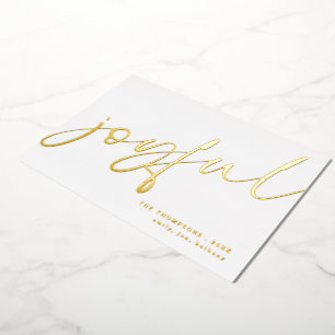 Joyful Elegant Calligraphy Name Christmas White Foil Holiday Card