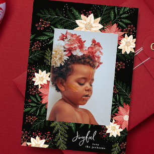 Joyful   Elegant Christmas Botanical Splendour Holiday Card