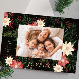 Joyful   Elegant Christmas Poinsettia Splendour Holiday Card