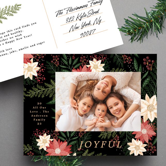Joyful | Elegant Christmas Poinsettia Splendour Holiday Postcard (Creator Uploaded)