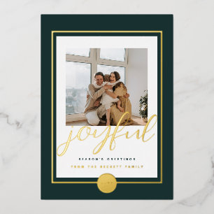 Joyful Elegant Gold Family Photo Foil Holiday Card