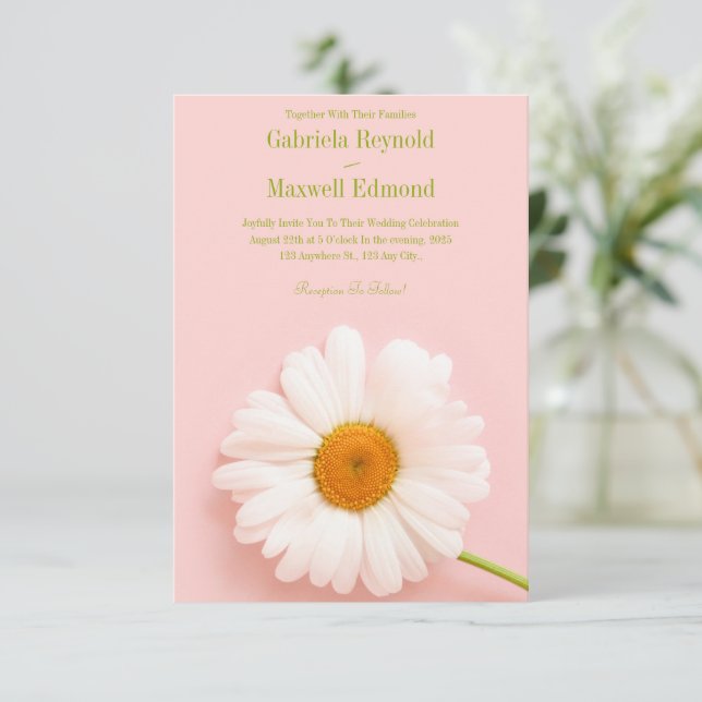 Joyful Elegant Nature White Daisy Wedding Invitation (Standing Front)