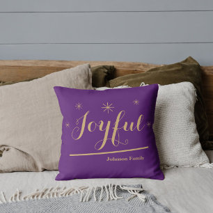 Joyful Elegant Personalised Family Name Purple Cushion