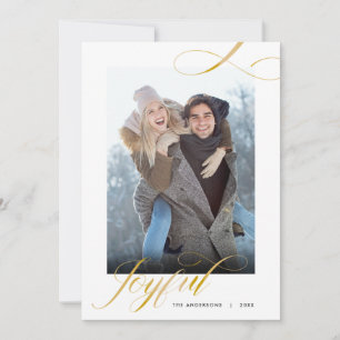 Joyful Elegant Script 2 Photos Christmas Holiday Card