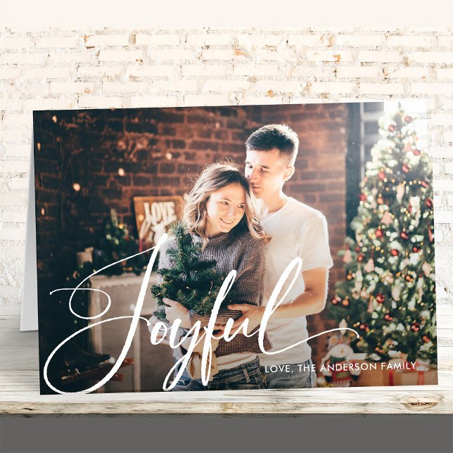 Joyful | Elegant Script and Photo Christmas Holiday Card (An elegant holiday card with your favorite family photo)