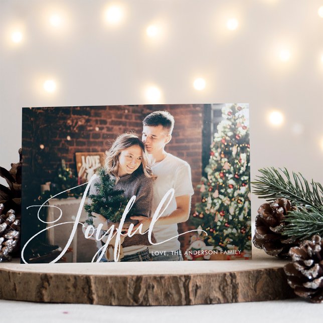 Joyful | Elegant Script and Photo Christmas Holiday Card (An elegant Christmas holiday card with your photo and modern calligraphy)