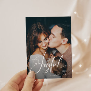 Joyful Elegant Script and Photo Christmas Holiday Postcard