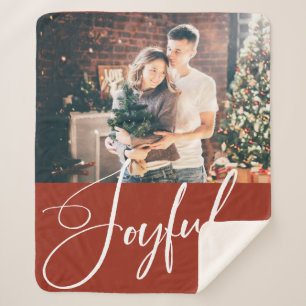 Joyful   Elegant Script and Photo Christmas Sherpa Blanket