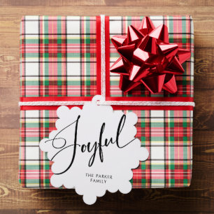Joyful Elegant Script Black and White Christmas Tree Decoration Card