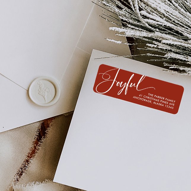 Joyful | Elegant Script Christmas Red (Elegant Christmas return address labels with modern calligraphy)